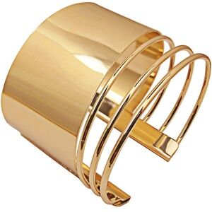 Smooth Polished Gold Hoop Open Cuff Wide Bracelet Bangle Wrist Jewelry